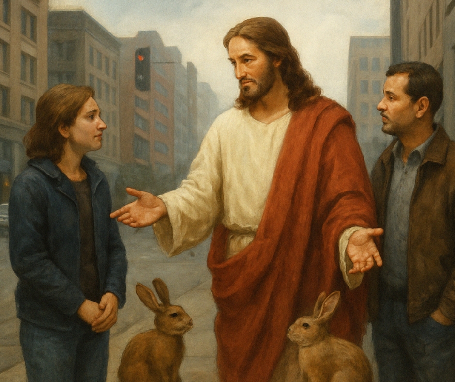 Jesus celebrating easter with the 21st century.
