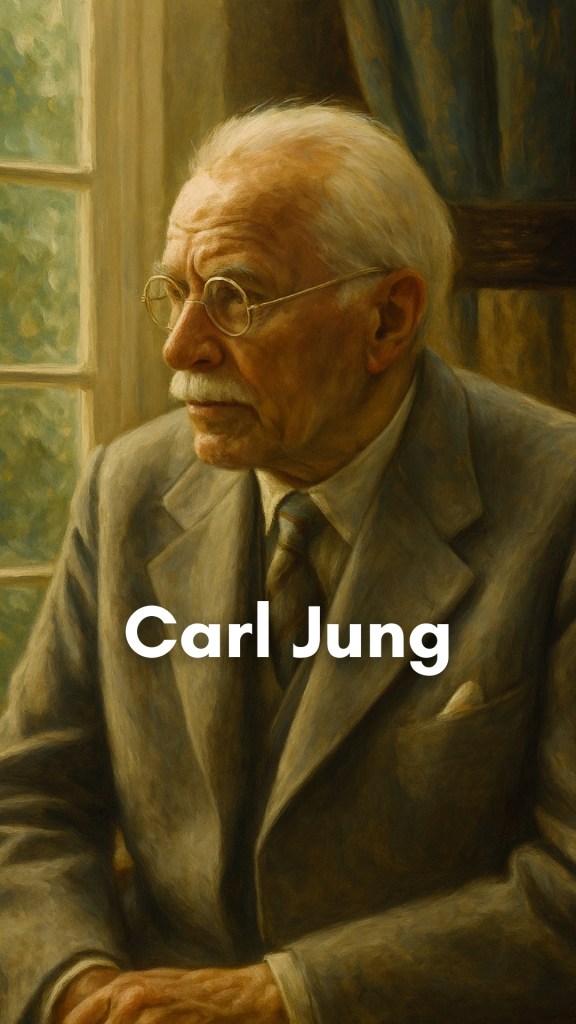 Carl Jung, the Swiss psychiatrist, seated in deep contemplation beside a tranquil lake, evoking introspection and depth.